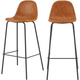 Chaise de bar 75 cm en cuir synthétique (lot de 2) - Henrik - Camel