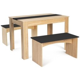 Ensemble table à manger et 2 bancs rozy 4 personnes hêtre et noir 110 cm - Noir