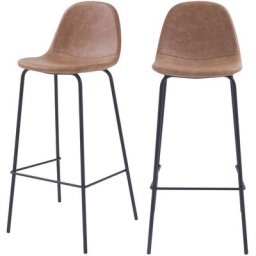 Chaise de bar 75 cm en cuir synthétique (x2) - Henrik - Marron