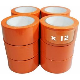 Tecplast - Lot de 12 Rubans adhésifs pvc orange bâtiment 50 mm x 33 m - Rouleau adhésif orange