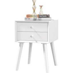 RELAX4LIFE Table de Chevet avec 2 Tiroirs, Table d'Appoint en Bois et MDF avec Pied en Bois Massif
