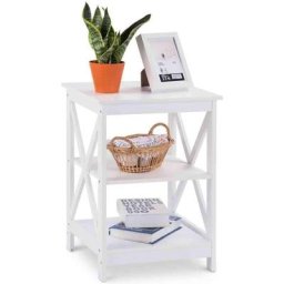 Table d'Appoint en Bois avec Etagère de Rangement 3 Niveaux,Table de Chevet/Nuit Style Moderne et