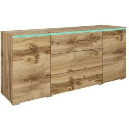 Commode Sarasota 142, Chêne wotan, Avec tiroirs et portes, 66x150x40cm, LED - Chêne wotan