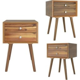 Table de Chevet avec 2 Tiroirs, Table d'Appoint en Bois et mdf avec Pied en Bois Massif Idéal pour