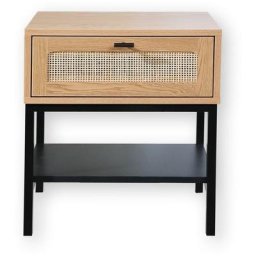 Casame - Table de Chevet 1 Tiroir Rotin avec Étagère - H50 cm - Casâme - Bois clair