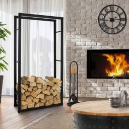 Ml-design - tagère de cheminée support acier bois de chauffage porte-bûches 80x150x25 cm