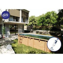Piscine bois vermela 6,72m x 4,72m x h: 1,46m - Aspirateur électrique à batterie offert