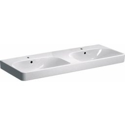 Smyle Square - Double lavabo 1200x480 mm, avec trop-plein, 2 trous pour robinetterie, blanc