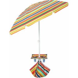 Parasol de Plage D.176CM Inclinable avec Table à 2 Porte-Gobelets,8 Blaines Réglable en Angle avec