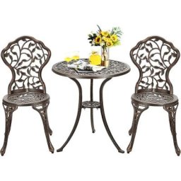 Relax4life - Ensemble Salon de Jardin avec 1 Table et 2 Chaises, Set de Bistro en Alu Fonte avec