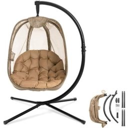 Fauteuil Suspendue, Chaise à Œuf avec Cadre en Fer Antirouille, Hamac sur Pieds avec Coussin