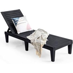 Chaise Longue de Jardin, Bain de Soleil avec Dossier Inclinable sur 5 Positions, Chaise Longue