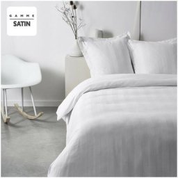 Parure de lit 100% Coton – Housse de Couette Prestige + Taies d’Oreillers 63x63cm – Satin de Coton
