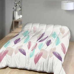Couette imprimée double face 140x200 cm Plumes - Blanc
