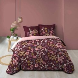 Housse de couette 260x240 + 2 taies Florabella coton 57 fils - Violet