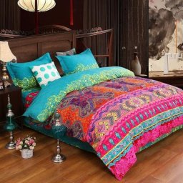 Set de 4 Pièces Parure de lit 220x240cm Style Boho/Indien avec 2 Taies d'oreiller 48x75cm et 1 Drap