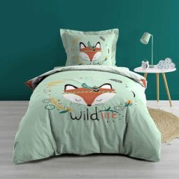Douceur D'intérieur - Housse de couette 140x200 + taie Renardeau coton - Vert