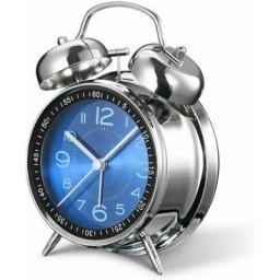 GP - Réveil fort pour gros dormeurs 4 pouces silencieux double cloche rétroéclairée à quartz (bleu)