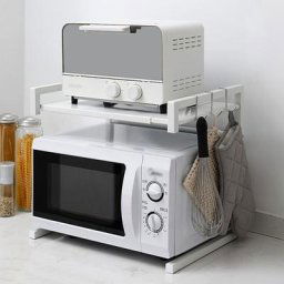 Hofuton Micro-Ondes Rack Extensible 2 Niveaux, Support De Four avec 3 Crochets de Suspension,