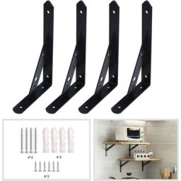 Blue Dream - 4 Packs equerre etagere murale,250mm equerre metal charge lourde,Noir support etagere