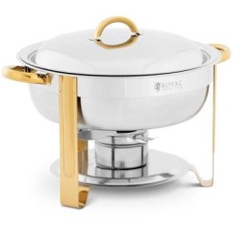 Royal Catering - Chafing Dish Professionnel Bain-Marie Avec Accents Dorés Rond 4,5L 1 Brûleur - Noir