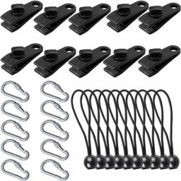 Ontway - 10 Set de Pince à Bâche Noir,Clips de Bâche avec Mousqueton Tendeur Corde pour Les Auvents