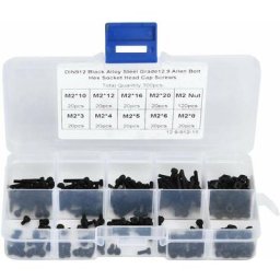Kit de boulons et d'écrous M2, 300 pièces en acier allié M2 x 3/4/5/6/8/10/12/16/20mm Kit de vis et