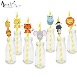 Safari Animals Straw 21PCS Paper Straws Birthday Party Festive Supplies Decoration Paper Drinking