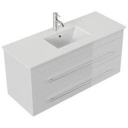 Meuble de salle de bain Brigg 120 quartz blanc meuble bas blanc brillant