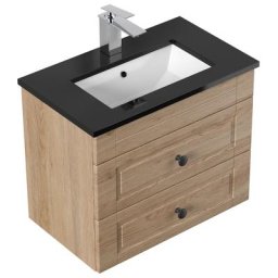 Meuble de salle de bain Eton 600 Cottage quartz noir meuble bas chêne clair