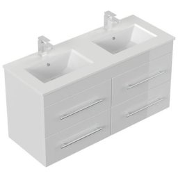 Meuble de salle de bain Banbury quartz blanc meuble bas blanc brillant