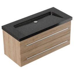 Meuble SDB Damo en avec vasque en granit Galaxy Black 100cm sans pré-perçage