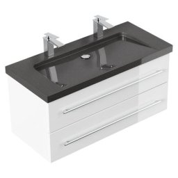 Meuble SDB Damo en blanc brillant avec double vasque en granit India Black 100cm