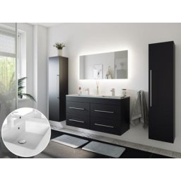 Ensemble meuble de SDB Rise 4 pièces en noir satiné avec miroir LED
