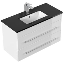 Meuble de salle de bain ETON 800 quartz noir meuble bas blanc brillant