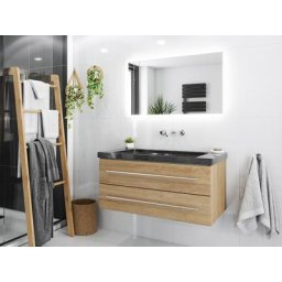 Damo avec vasque en granit Galaxy Black 100cm sans pré-perçage & miroir à LED