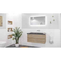 Damo avec vasque en granit India Black 100cm sans pré-perçage & miroir à LED