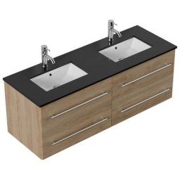 Meuble de salle de bain Leek XL quartz noir meuble bas chêne clair