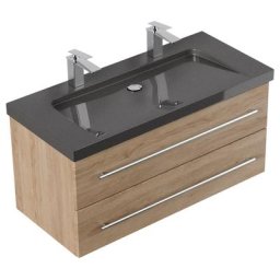 Meuble SDB Damo en décor chêneavec double vasque en granit India Black 100cm