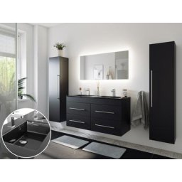 Ensemble meuble de SDB Ovation 4 pièces en noir satiné avec miroir LED