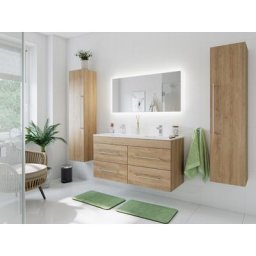 Ensemble meuble de SDB Helios 4 pièces en décor chêne avec miroir LED