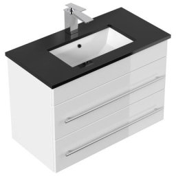 Meuble de salle de bain ETON 700 quartz noir meuble bas blanc brillant