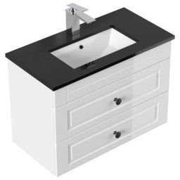 Meuble de salle de bain ETON 700 Cottage quartz noir meuble bas blanc brillant