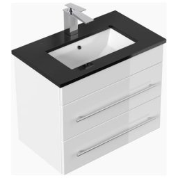 Meuble de salle de bain Eton 600 quartz noir meuble bas blanc brillant