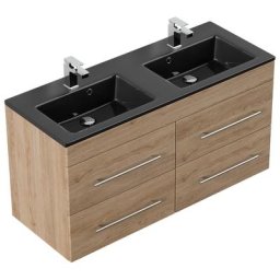 Meuble salle de bain Ovation vasque noir, décor Chêne