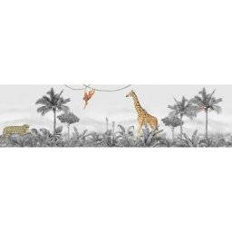 Frise auto-collante animaux de la jungle girafe, léopard et singe en noir et blanc - 1 rouleau de