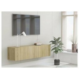 Meuble TV suspendu 2 portes bois chêne clair Oned 120 cm