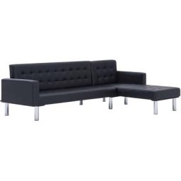 Canapé-lit en L Noir Similicuir vidaXL - Black