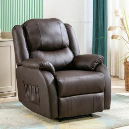 Fauteuil relax inclinable - Siège rembourré, cuir pu, repose-pieds réglable, chaise tv - Marron