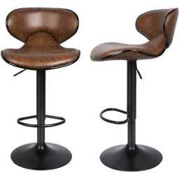 Lot de 2 tabourets de bar pivotants réglables en hauteur avec dossier en cuir pu chaises de cuisine